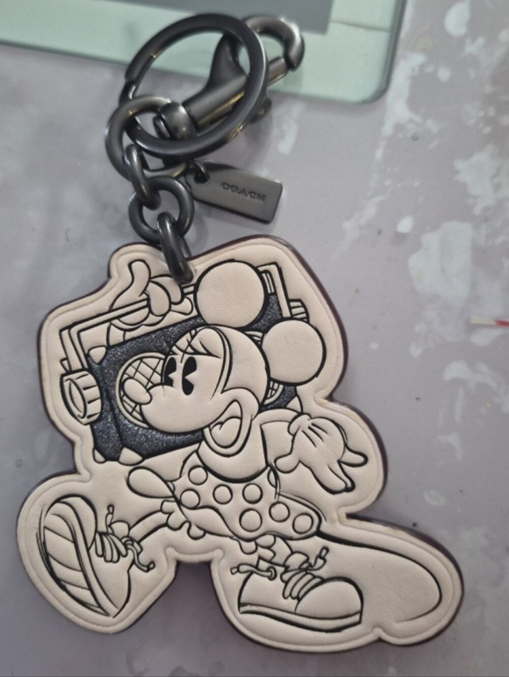 Coach Minnie Mouse Leather Keychain - Cream/Black